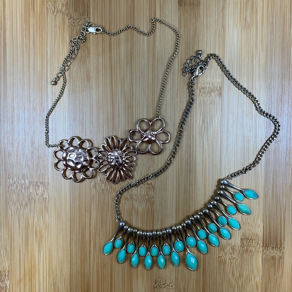 Gold flower and teal necklace bundle